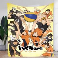 Dynamic Haikyu!! To the Top Volleyball Players Blanket - Soft Cozy Throw Featuring Action-Packed Scene of Athletes in Black and Size: 75*100cm, Weight: 230 GSM