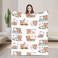 Bubu and Dudu Flannel Blanket Bear and Panda Funny Throw Blanket for Home 200x150cm Bedspreads Size: 75*100cm, Weight: 230 GSM