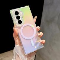 For Samsung for Galaxy Z Flip 7 4 5 6 Rainbow Laser Hard Wireless Charging Cover Magnet Transparent Acrylic Phone Case Fold 5 6 Opp Bag&z flip 3 krištolo skaidrumo spalva