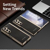 For Z Fold7/6 Mobile Phone Case Electroplated Plain Leather Gold Wire Grain Film Integrated Fold5/4/3 Protective Cover Heat Samsung z fold7