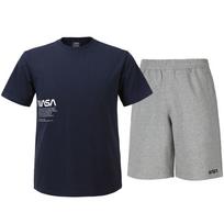 Nasa Unisex Cotton Blend Training T-Shirt + Knee-Length Cotton Shorts Set [Navy + Light Melange] 95