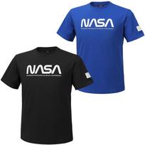 Nasa Unisex Cotton Blend Round Neck Short Sleeve T-Shirt 2-Piece Set [Black + Blue] 95
