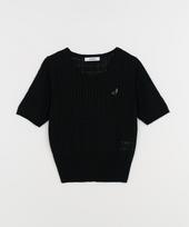 J By Lara Linen Cable Short Sleeve Knit_Black Black/Free