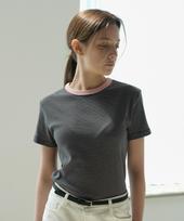 Bletty Stripe Ringer Cotton T-Shirt (Pink) Pink/Free