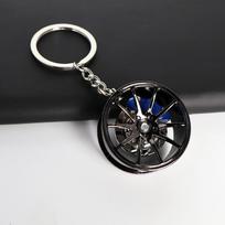 3D Car Tire Brake Disc Keychain Fidget Toy Fingertip Gadget Keyring  Girls Boys mėlyna/juoda