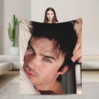 Damon Salvatore Flannel Blanket Soft Durable Bedding Throws for Couch Bed Airplane Travel Novelty Bedspread Sofa Bed Cover Size: 75*100cm, Weight: 230 GSM