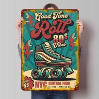 Vintage Retro 80s Roller Skate Party Tinplate Poster Customized Wall Art Vintage Retro Metal Signs for Decoration Living Room 20X30CM