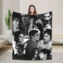 The Vampire Diaries Damon Salvatore Plush Throw Blanket Super Soft Flannel Bedspread for Bedroom Camping Bed Cover Size: 75*100cm, Weight: 230 GSM