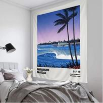 Summer Nagaihiro Steam Wave Art Tapestry Tokyo Pool Gradient Urban Beach Palm Room Decoration B&B Coffee Walls 100X70CM