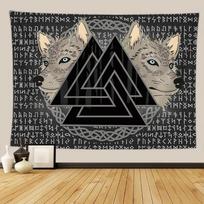 Viking Wolf Tapestry, Valknut Norse Mythology Wall Hanging, Nordic Rune Decor for Bedroom Dorm Living Room 100X70CM