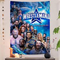 W-WWE LOGO W-WrestleMania Printed Large Wall Tapestry Wall Hanging Decoration Household Decor Blanket 100X70CM