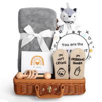 For Baby Shower & First Birthday Gift Basket-Newborn to 1 Year Old Cotton Fleece Two-Piece Set with Soothing Toys