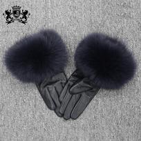 Genuine Leather Glove New Arrival Real Sheepskin Fur Gloves Women Fashion Style Fox Fur Gloves juoda