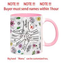 Personalize Name Mug Customize 3D Effect Printing WITH Flowers Cup Holding Hands Coffee Mugs For Children and Mother's Day Gifts