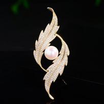 European and American Hot Selling Zirconia Leaf Inlaid Brooch Exquisite New Fashion Suit Temperament Brooch