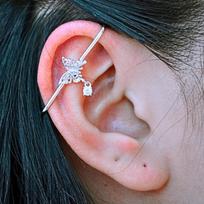 Hot Sale Trendy Women's 63mm 2.5g Long Barbell Industrial Piercing Jewelry Stud Earrings Zircon Alloy S925 Silver Bow Shape Long Barbell