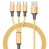 DUODUO 3 viename USB laidas, skirtas iPhone 13 12 XS Max XR X 8 7 įkroviklio mikro USB laidas, skirtas Android USB TypeC mobiliojo telefono laidams 1.2M 3IN1 auksas