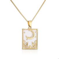 Women Fashion Necklace Retro Oil Drip Zirconium Painting Pendant Clavicle Chain Jewelry Accessories 21867 beige