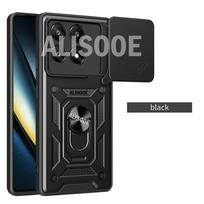 „Armor Funda“, skirtas „POCO F6 Pro 5G Case Slide“ fotoaparato žiedo stovo apsauginis dangtelis, skirtas „Xiaomi Redmi Turbo 3 POCO F6 5G Capa“ for POCO F6 Pro juoda