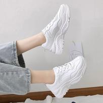 Fashion White Women's New Autumn Chunky Sneakers Lace-Up Vulcanize Winter Sports Shoes Casual Flat Fashion Platform Basket Round Head PU 35