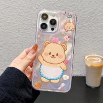 Animacinis mielas gyvūnas meškutis telefono dėklas iPhone 16 13 14 15 Pro Max lazerinis IMD spalvotas apvalkalas iPhone 16 Pro Max įvairiaspalvis