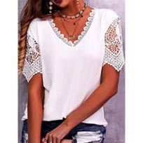 Women's Lace Loose V-neck Short-sleeved T-shirt S