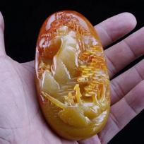 Chinese Antique Huanglong Jade Carving with Landscape Pattern Waist Tag Pendant CHINA