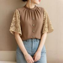 ZANZEA Women Casual Round Neck Lace Splice Short Sleeve Blouse Summer 2XL