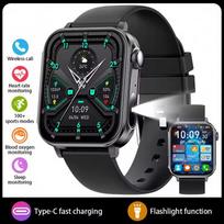 Naujas išmanusis laikrodis moterims, C tipo greitas įkrovimas, sporto, fitneso, širdies ritmo, sveikatos laikrodis, Bluetooth skambutis, žibintuvėlis, vandeniui atsparus išmanusis laikrodis silicon juoda