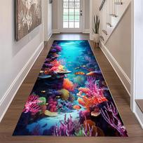Vandenyno tema ilgas kilimas 3D vaizdas Koralinis rifas Žuvys Jūrų ežys Medūzos Spausdintas neslystantis kilimas Koridoriaus Svetainės Grindų Dekoravimui 40X120CM