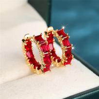 Cute Female Red Zircon Stone Square Hoop Earrings For Women Charm Female Gold Color Wedding Jewelry Gift raudona