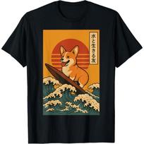 Corgi Surfing Japanese T-Shirt S juoda