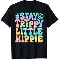 Stay Trippy Little Hippie Peace Sign Tie Dye Retro Groovy T-Shirt S juoda