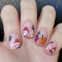 Halloween Artificial Nail 24pcs Pumpkin Mushroom Press On Nail Set Reusable Adhesive Nail For Fall Festival 1