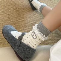 Lace Lace Stockings - Children's Mid-length Seamless Patchwork Small Polka Dot Socks - Long Stockings - Pure Cotton Women's Stockings 1 pair
