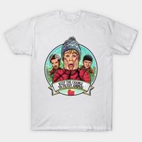 Men Black Print T-shirt Home Alone Kevin Mccallister No-Cut Heat Transfer Print Cotton Tshirt 2XL balta