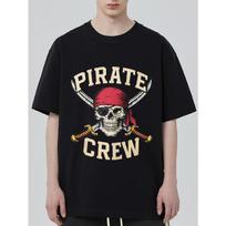 Pirate Crew T Shirt Black Skull with Red Bandana and Crossed Swords Print Casual Streetwear for Men and Women S juoda