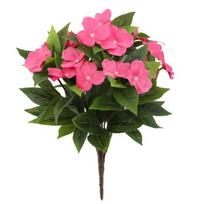 8 ryšeliai Dirbtinių Impatiens gėlių laukui, atsparios UV spinduliams, netikri Impatiens krūmai, dirbtinio šilko krūmai su kuoliuku laukui, priekinei verandoje, sodui rožinė raudona spalva