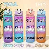 Kpop 750ML Demon Hunters Water Bottle K pop Warrior Rumi Mira Zoey KPOP Drinking Bottle School Huntrix Gourde Plastic Water Cup Pink
