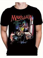 Vyriški Marillion Grupės Marškinėliai - Vintažiniai Roko Muzikos Marškinėliai su Marillion Grupės Logotipu & Albumo Grafika L brown