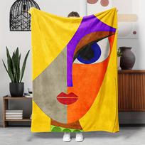 Klimt-Inspired Art Flannel Throw Blanket – Vibrant Abstract Face Design, Soft Cozy Fleece for Couch, Bed, Office & Travel 130x150cm51x59in