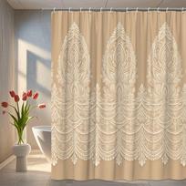 Elegant Beige Lace Pattern Shower Curtain Vintage Floral Design On Soft Background Classic Bathroom Decor Waterproof Quick Setup W60H190(CM)-1 Pcs