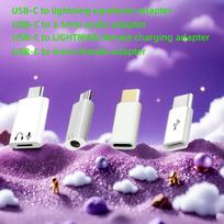USB-C To Lightning Earphone, 3.5mm AUX, Lightning Female Charger, Micro USB Female OTG Adapter Kit 4 in 1, DAC Hi-Fi for IPhone Samsung, IPad, Pixel 4PCS balta