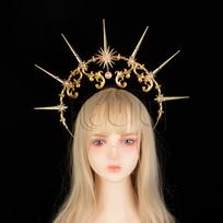 Goddess Gold Spike Halo Headpiece Gothic Lolita Girl Cosplay Sun Crown Necklace Headband Wedding Bride Party Accessoriess