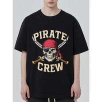 Pirate Crew T Shirt Black Skull with Red Bandana and Crossed Swords Print Casual Streetwear for Men and Women S juoda