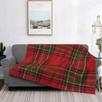 Red Tartan Stewart Clan Throw Blanket, Plaid Ultra-Soft Flannel Blanket Lightweight Home Decor Fleece Blanket for Men Women Kids 75x90cm