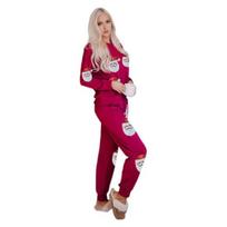 Yousheng 2 Pcs/Set Women Fall Winter Set Christmas Tree Snowman Santa Print Sequin O Neck Long Sleeve Top Elastic Waist Pants Set New Year Holiday L vyno raudonos spalvos
