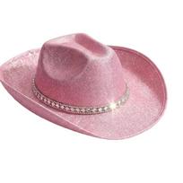 Wide Curved Brim Glitter Cowboy Hat Sparkling Glitter Fabric Sparkly Cowboy Hat  Party Accessory rožinė