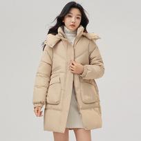 Plus Size Fashion New Windbreaker Women's Parka Coat Autumn And Winter Coat Women's Fleece Long Hooded Parka Coat Windbreaker M chaki