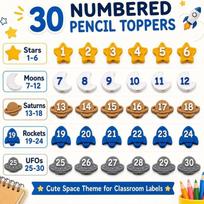 1-30 Numbered Pencil Toppers Non-slip Pencil Identifier Labels for Teachers Art Class Drawing Stationery Sorting one size